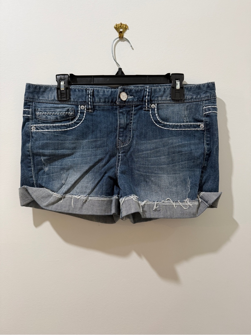 Maurices Dark Blue Distressed Rolled Cuff Denim Shorts